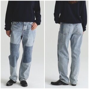 NWT AG Adriano Goldschmied Cloved Patched Jeans Nomad Straight Leg Sz 28